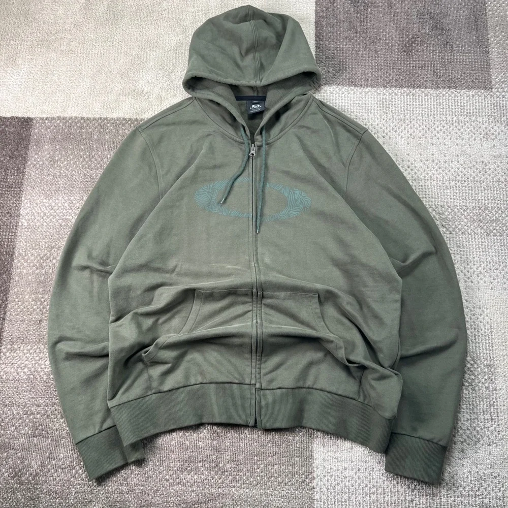 Oakley Mens Full Zip Hoodie Green Regular Fit Logo FOA400532 Size Large L - Picture 1 of 8